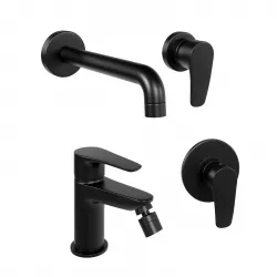 Set miscelatori lavabo a muro e bidet con incasso doccia nero opaco - Parallel di Paini