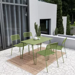 Set pranzo tavolo 70x120 cm e 4 sedie in acciaio verde bosco - Faber