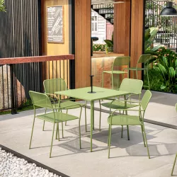 Set pranzo tavolo 80x80 cm e 4 sedie con braccioli in acciaio verde bosco - Faber