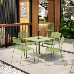 Set pranzo tavolo 80x80 cm e 4 sedie in acciaio verde bosco - Faber