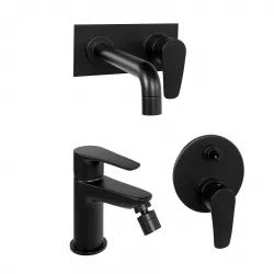 Set miscelatori lavabo a muro con piastra bidet e incasso doccia nero opaco - Parallel di Paini