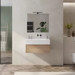 Mobile bagno sospeso 80 cm rovere chiaro effetto legno con lavabo bianco opaco - Verano