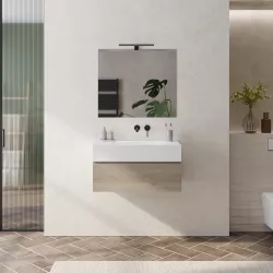Mobile bagno sospeso 80 cm rovere cambridge effetto legno con lavabo bianco opaco - Verano