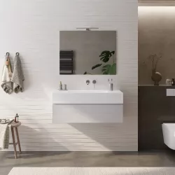 Mobile bagno sospeso 100 cm bianco effetto pietra con lavabo bianco opaco - Verano
