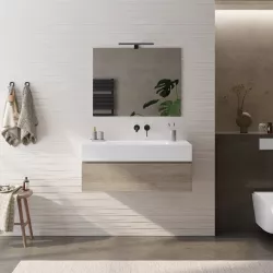 Mobile bagno sospeso 100 cm rovere cambridge effetto legno con lavabo bianco opaco - Verano