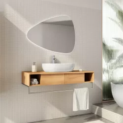 Mobile bagno sospeso 120 cm profondità 50 cm con 2 cassetti e barra porta asciugamano in legno di mindi - Bonsai