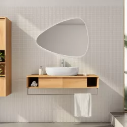 Mobile bagno sospeso 105 cm profondità 50 cm con cassetto e barra porta  asciugamano in legno di mindi - Bonsai