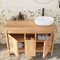 Mobile da bagno 120 cm con ripiano in legno mindi - Yavon