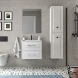 Mobile da bagno sospeso 60 cm con specchio bianco neve opaco - Audrey