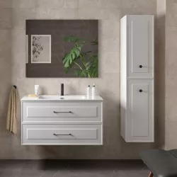 Mobile da bagno sospeso 100 cm con specchio bianco neve opaco - Audrey