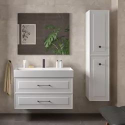 Mobile da bagno sospeso 100 cm con lavabo e specchio bianco neve opaco - Audrey