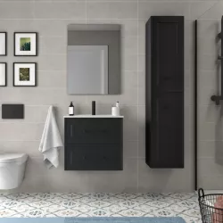 Mobile da bagno sospeso 60 cm con specchio nero carbone opaco - Audrey