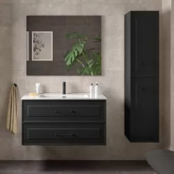 Mobile da bagno sospeso 100 cm con specchio nero carbone opaco - Audrey