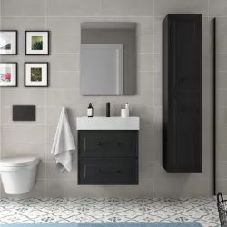 Mobile da bagno sospeso 60 cm con top lavabo e specchio nero carbone opaco - Audrey