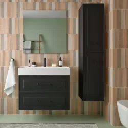 Mobile da bagno sospeso 80 cm con top lavabo e specchio nero carbone opaco - Audrey