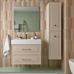 Mobile da bagno sospeso 80 cm con top lavabo e specchio cappuccino - Audrey