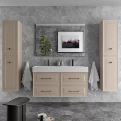 Mobile da bagno sospeso 120 cm con lavabo e specchio cappuccino - Audrey