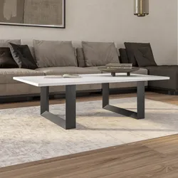 Tavolino 130x75 top in ceramica bianco e gambe nere - Liam