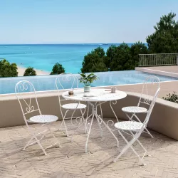 Set pranzo tavolo rotondo 90 cm e 4 sedie pieghevoli in metallo bianco - Loren