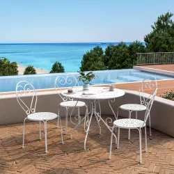 Set pranzo tavolo rotondo 90 cm e 4 sedie in metallo bianco - Loren