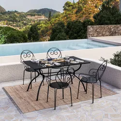 Set pranzo tavolo 140x80 cm e 4 sedie con braccioli in metallo nero - Loren