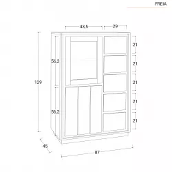 Credenza 90x130h cm in legno sheesham con bordi arrotondati e ante  scorrevoli - Krisha