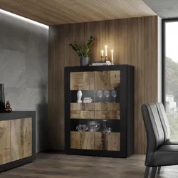 Vetrina 102 cm con quattro ante nero e legno - Geila