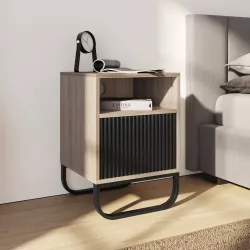 Comodino 40 cm in legno cannettato rovere e nero - Sven