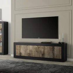 Porta tv 210 cm con due ante e due cassetti nero e legno - Geila