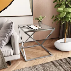 Tavolino 55x55h cm in acciaio con piano in vetro - Guvia