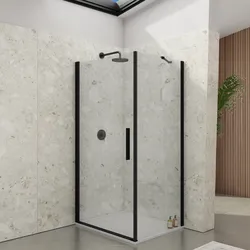 Box doccia 80x100 cm battente con vetro temperato trasparente e profilo nero 195h - Nilo