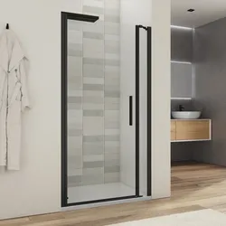 Box doccia nicchia 105 cm battente 90 e lato fisso in vetro temperato trasparente e profilo nero - Nilo