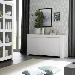 Madia Soggiorno Britney 138cm CAESAROO - Bianco Opaco E Rovere Naturale, 3 Ante Moderna - Foto 3