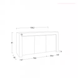 Madia 138 cm con tre ante in legno bianco opaco - Falesia