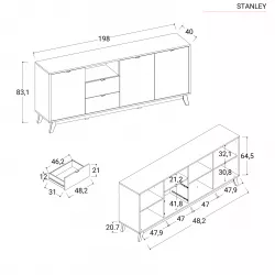 Madia 180x83h cm con 3 ante e 3 cassetti in legno effetto bambù - Stanley