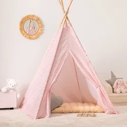Tenda per bambini 160h cm in tessuto rosa e legno - Kids