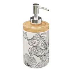 Dispenser sapone 400 ml in gres bianco con stampa floreale - Noirfleur