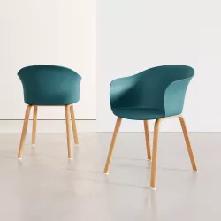 Set 2 sedie petrolio con gambe in metallo effetto legno - Holmen