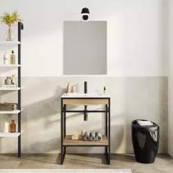 Mobile da bagno a terra 60 cm nero e rovere europeo con specchio - Sierra