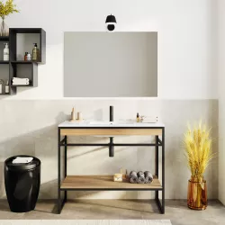 Mobile da bagno a terra 100 cm nero e rovere europeo con specchio - Sierra