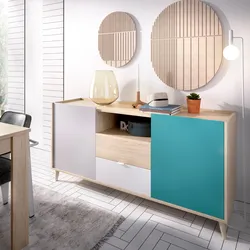 Madia 155 cm con due ante e due cassetti in legno grigio bianco e verde - Koria