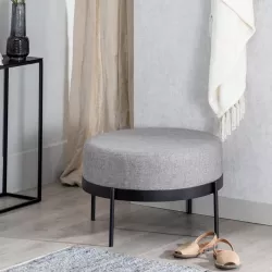 Pouf Moderno di Design Rotondo in Tessuto, Struttura in Metallo