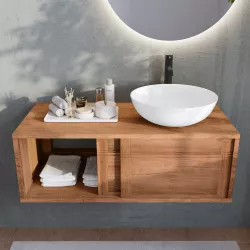 Mobile bagno sospeso 140 cm con 2 ante in legno teak scuro - Tywa