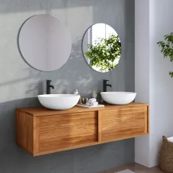 Mobile bagno sospeso 140 cm con 2 ante in legno teak chiaro - Tywa