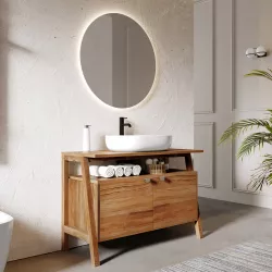 Mobile bagno portalavabo 110 cm con 2 ante in legno teak chiaro - Olama