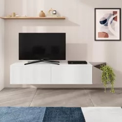 Mobile porta tv 190 cm in legno tortora e bianco - Foleo