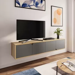 Mobile porta tv sospeso 180 cm in legno antracite e rovere - Everex