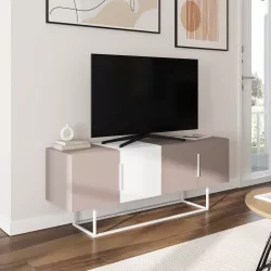 Mobile porta tv 140 cm in legno tortora e bianco - Meka