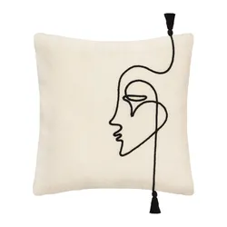 Copricuscino 40x40 cm in cotone con viso e cuori beige e nero
