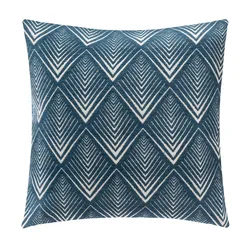 Copricuscino 40x40 cm in ciniglia blu con motivo beige